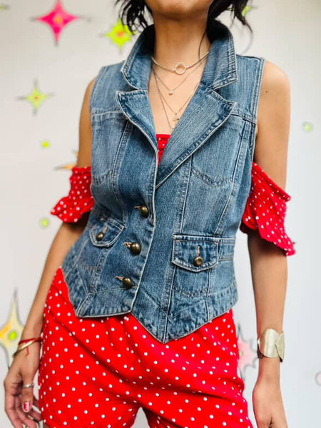 Vintage Y2K Denim Vest | Fairy Grunge Emo Indie Sleaze Layering Top | Size 10