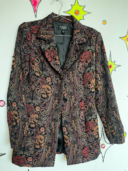 Vintage 90s Y2K Brocade Paisley Tapestry Coat Steampunk Fairy Grunge Size M