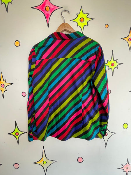 Rainbow Striped Button Up Shirt – Rainbowcore Fairy Grunge Boho Pride Top L/XL