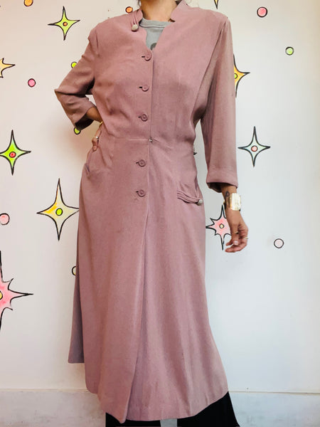 Dusty Pink 1940s Secretary Dress True Vintage Boho Grunge Historical Fashion ML