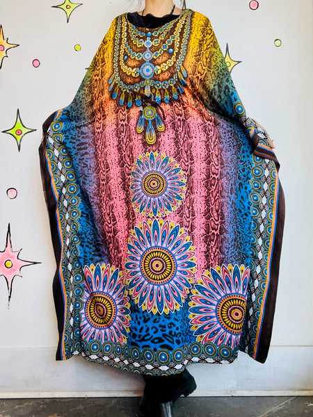 Vintage Y2K Boho Grunge Kaftan Psychedelic Rainbow Mumu – Festival Lounge Dress