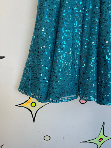 Blue Sequin Party Dress Kawaii Princess Cupcake Fit & Flare Tutu Twirl Dress XS