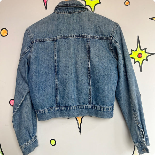 Vintage 90s Y2K | Xhilaration Zip Front Cropped Denim Moto Jean Jacket | Small