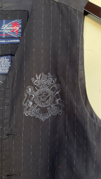 Y2K Tattoo Print Pinstripe Vest Goth Dark Academia Indie Sleaze Button Up – S