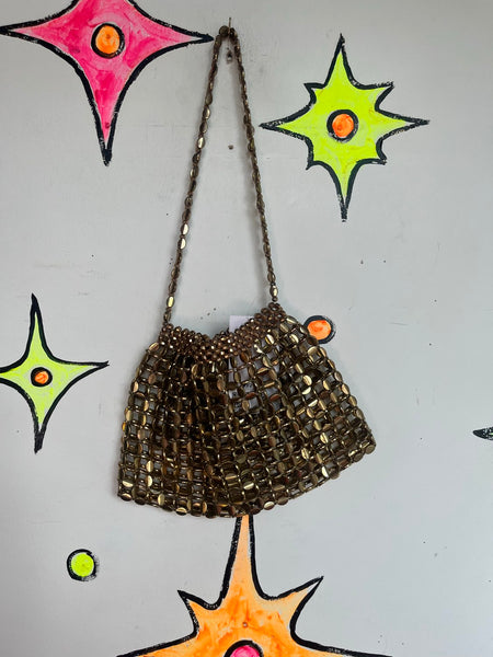 Gold Metal Beaded Chainmail Bag Medievalcore Art Deco Evening Purse
