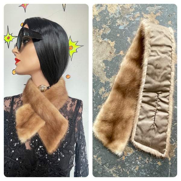 Vintage Mink Fur Scarf Old Hollywood Glam Luxe Winter Wrap Boho Chic Stole