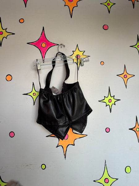 Vegan Leather Halter Vest Y2K Moto Corset Top Rocker Chic Small