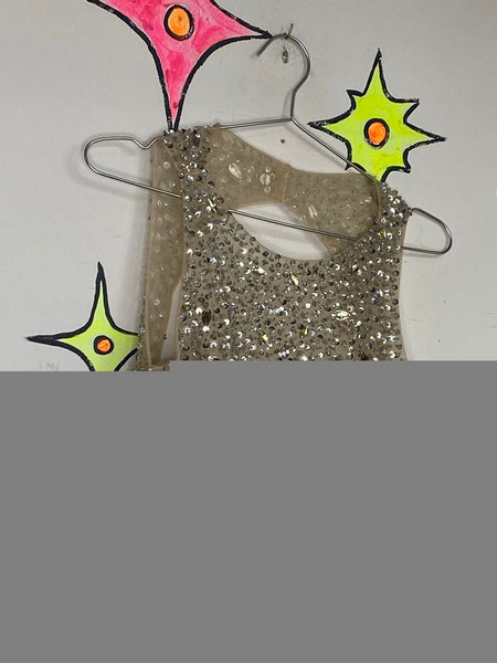 Nude Bling Rhinestone Crystal Gem Top Glam Party Layering Piece M