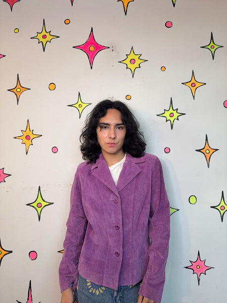 Vintage 90s Y2K Purple Suede Leather Jacket Goth Western Blazer Boho Moto M
