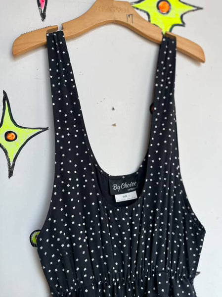 Vintage 80s Black & White Polka Dot Romper Mini Dress / Skort Whimsy Goth Small
