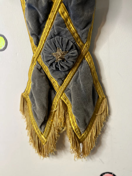 Antique Blue & Gold Velvet Sash Masonic Lodge Ritual Emblems Ornate Ceremonial
