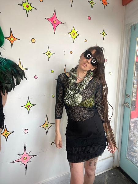 Y2K Green Animal Print Scrunch Scarf Indie Sleaze McBling Fairy Grunge