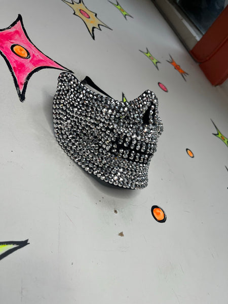 Blinged Out Half Skull Mask Rhinestone Goth Horror Cosplay Mask