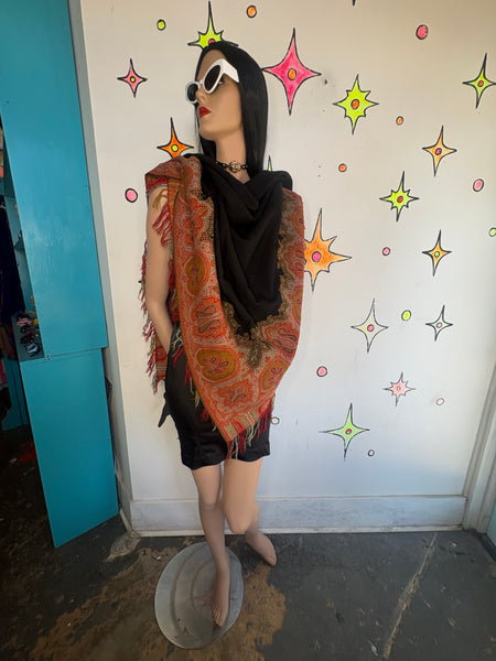 Antique Russian Gypsy Tapestry Shawl w Fringe Boho Romantic Folk Wrap | Witchy