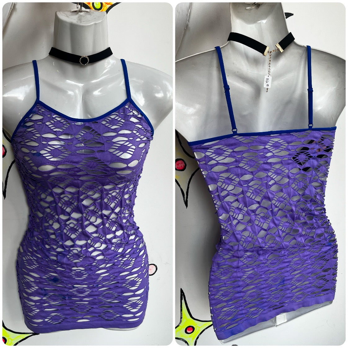 Vintage Y2K | Plum Fishnet Mesh Cyber Grunge Fairy Emo Punk Layering Top | OS