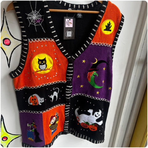 Vintage | Halloween Sweater Vest Tacky Ugly Holiday Sweater | Size L