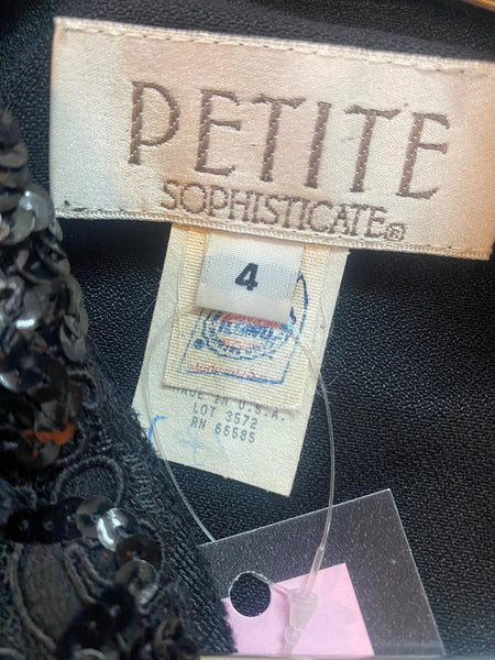80s Black Sequined Blazer Petite Sophisticate Glam Mob Wife Maximalist S