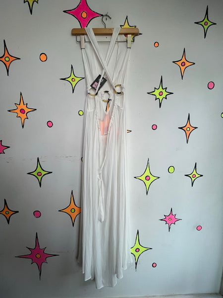 Y2K White Resort Maxi Dress Coastal Cowgirl Boho Cruise Goddess Dress Small