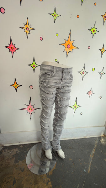 Y2K Low Rise Distressed Jeans Gray Wash Denim Fairy Grunge Boho 2000s - 16