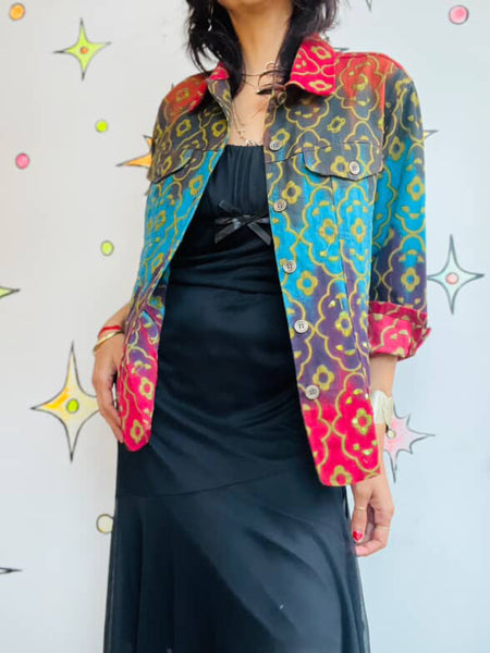 Vintage Wearable Art Rainbow Fairy Whimsy Grunge Boho Cotton Jacket – Size L