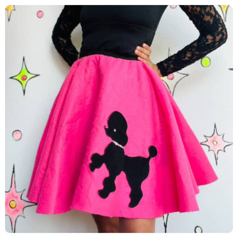 Vintage 50s Style Pink Felt Poodle Skirt – Full Circle Swing Skirt – Size S