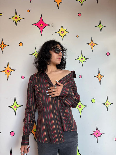 Y2K Pinstripe Shirt Fairy Grunge Mall Goth Indie Sleaze Dark Academia L/XL