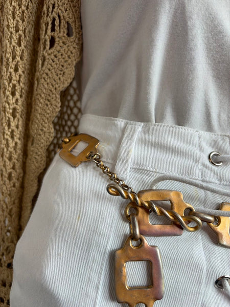 Gold Tone Geometric Hoop Belt Boho Western Grunge Statement Cinch | OS