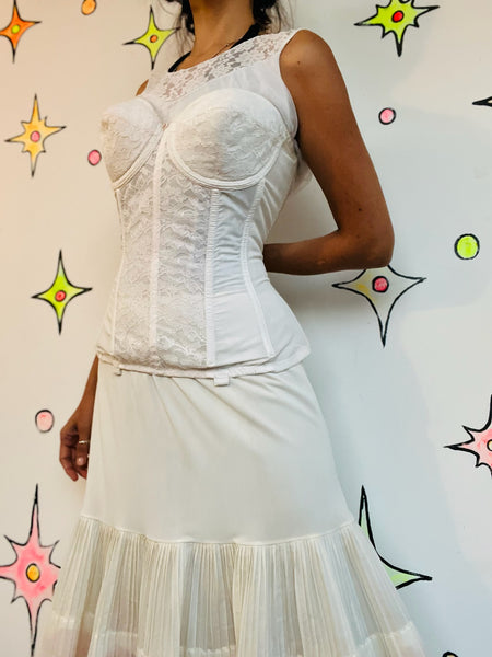 Vintage Off-White Lace Bustier - Union Label Victorian Revival Lingerie - 38B