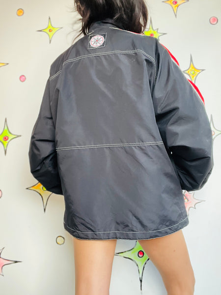 Vintage 90s Y2K Rave Wear Cyber Grunge Emo Party Track Jacket w/ Stripe | L