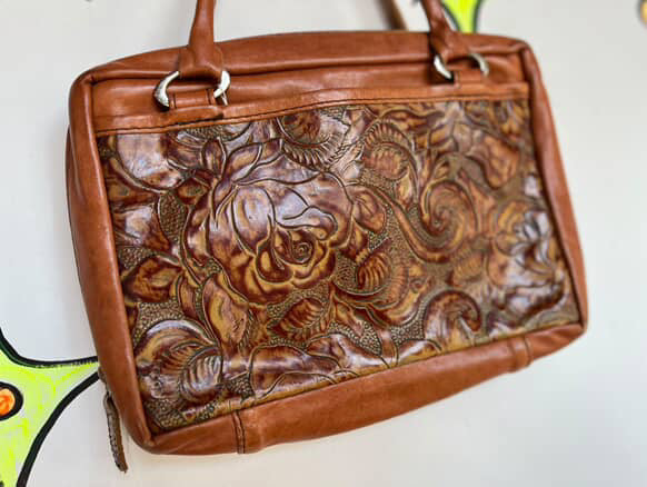 Vintage Boho Western Tooled Leather Satchel | 70s Style Floral Purse Handbag