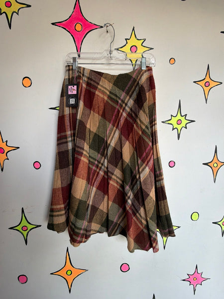 Vintage 70s Plaid Pleated Midi Skirt Wool Tartan Schoolgirl Preppy Academia SM