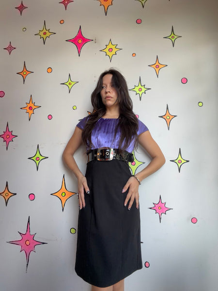 90s Y2K Purple Black Preppy Dress | Mall Goth Dark Academia Office Siren
