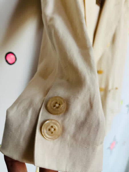 Vintage 90s DKNY Cream Linen Suit | Double Breasted Blazer & Mini Wrap Skirt | 4