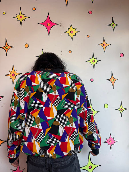 80s 90s Scarf Print Bomber Jacket Maximalist Rainbow Avant Garde Jacket XL