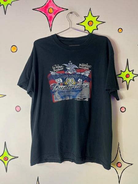Vintage 90s Budweiser Grunge Novelty Graphic T-Shirt Black Retro Beer Tee | L