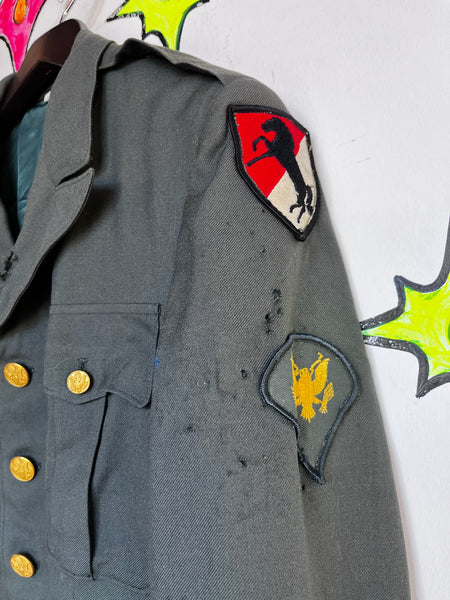Vintage Military Blazer | Army 38L Jacket | Grunge Boho Embellished Uniform Coat