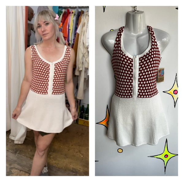 Vintage 60s | Hampton Court Knits GoGo Mod 2 piece Tennis Mini Dress | Size M L