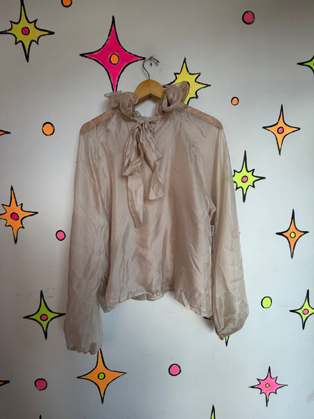 Romantic Victorian Blouse Sheer Ruffle Bow Neck Piratecore Ren Faire Clowncore L