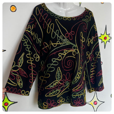 Vintage 80s 90s | Colorful Embellished Tacky Ugly Sweater | 2X