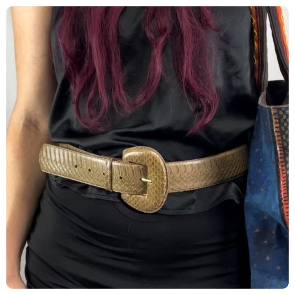 80s Vintage | Tan Snakeskin Leather Belt | M/L | Real Snakeskin Belt
