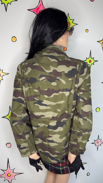 Y2K Army Jacket Military Utility Zip Up Grunge Streetwear Coat Medium