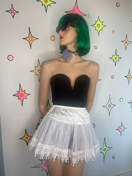 Y2K White Tulle Crinoline Tutu Cupcake Skirt Lolita Balletcore Steampunk S