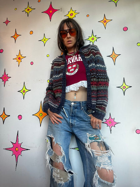 Vintage 90s Chunky Knit Sweater Dressbarn Retro Cozy Grunge Oversized Cardigan M