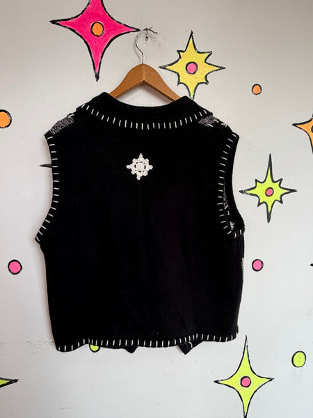 Vintage 80s 90s Embellished Ugly Christmas Knit Sweater X Mas Party Vest M