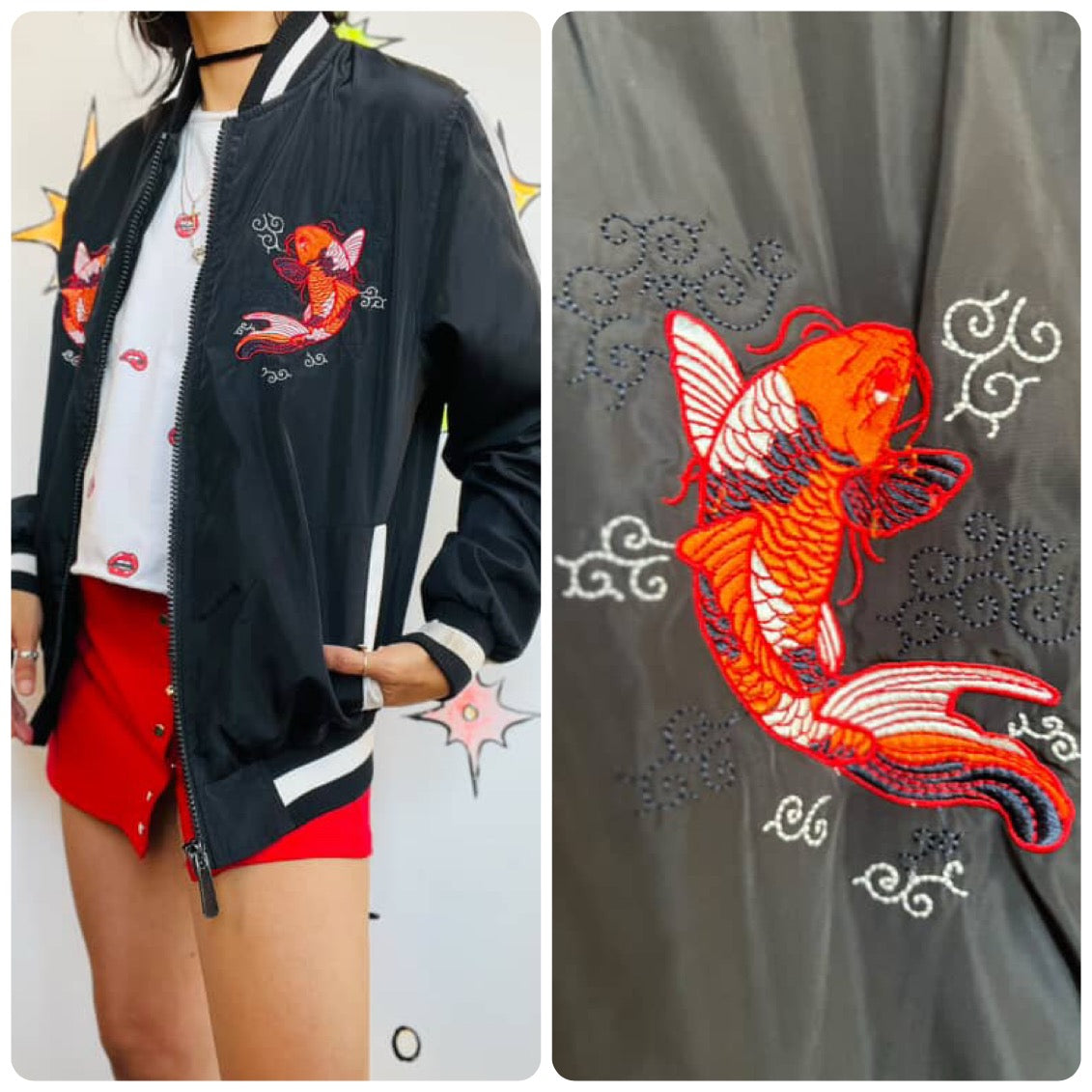 Vintage Y2K Satin Embroidered Fairy Grunge Bomber | Japanese Souvenir Jacket | L