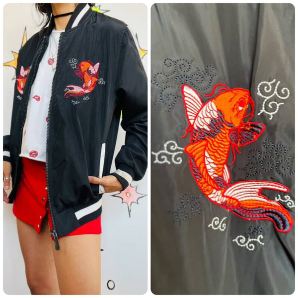 Vintage Y2K Satin Embroidered Fairy Grunge Bomber | Japanese Souvenir Jacket | L