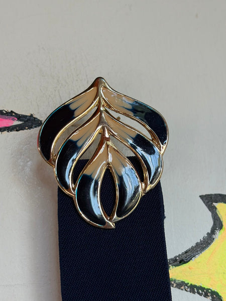 80s Art Deco Navy Gold Belt Statement Waist Cincher Retro Glam Stretch Belt