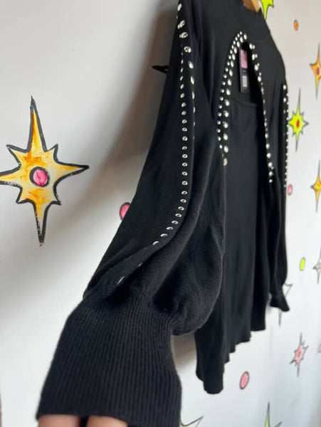 Y2K Indie Sleaze Emo Goth Black Oversized Sweater w/ Studs |. Statement Sleeves