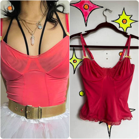 Vintage Y2K | Pink Babydoll Fairy Grunge Bustier Corset Cami Top with Bows | 34C