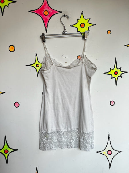 Vintage Y2K White Lace Trim Fairy Grunge Baby Doll Cami Top – Size L